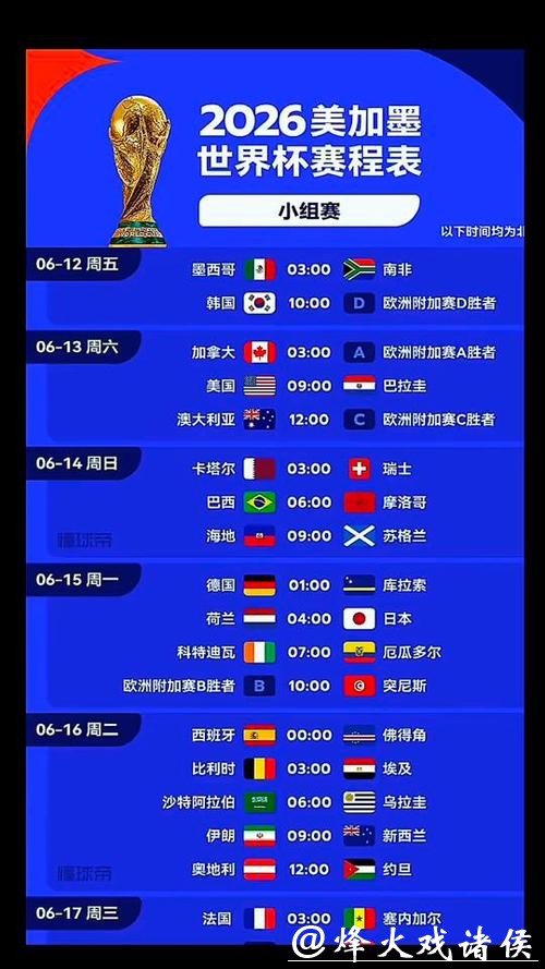 2026世界杯赛事直播时间安排